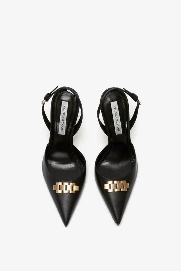 Women Heels Victoria Beckham Pointy Toe Sling Back In Black Calf