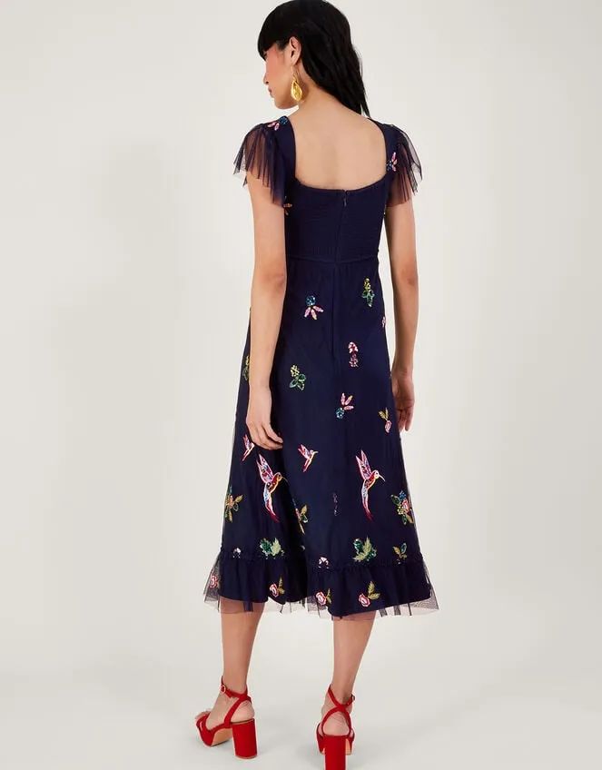 Women Helena Embellished Tea Dress In Recycled Polyester Blue Monsoon Occasionwear