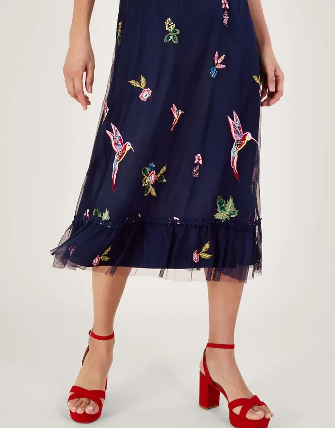 Women Helena Embellished Tea Dress In Recycled Polyester Blue Monsoon Occasionwear
