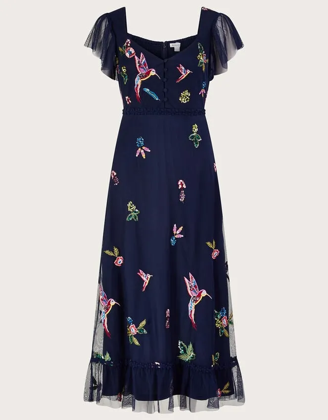 Women Helena Embellished Tea Dress In Recycled Polyester Blue Monsoon Occasionwear