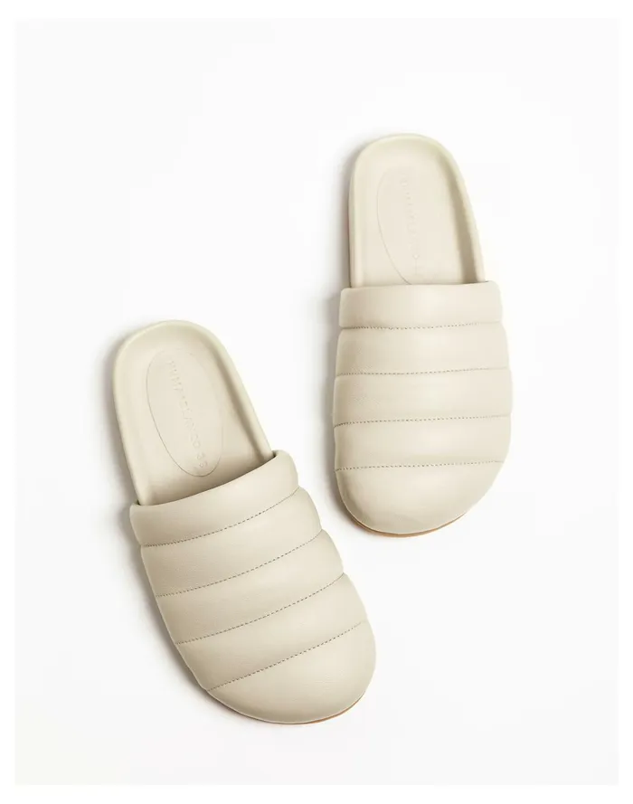 Women HUMA BLANCO Leather Flor Slipper Slides Bone Madewell Flats