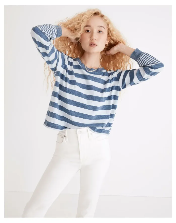 Women Indigo Stripe Mix Tee Indigo Madewell Tees