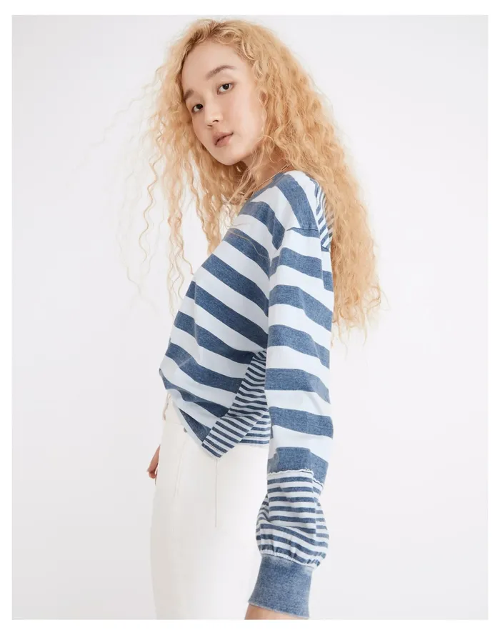 Women Indigo Stripe Mix Tee Indigo Madewell Tees Women Indigo Stripe Mix Tee Indigo Madewell Tees
