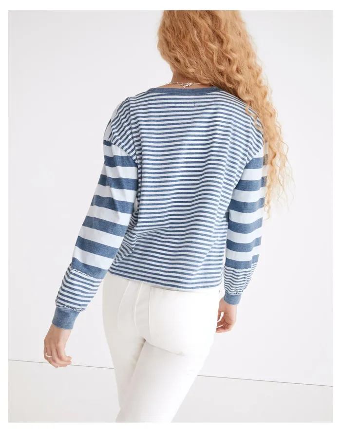 Women Indigo Stripe Mix Tee Indigo Madewell Tees Women Indigo Stripe Mix Tee Indigo Madewell Tees