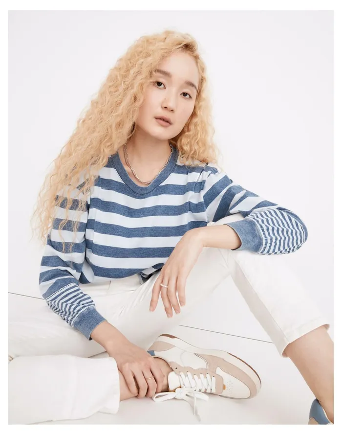 Women Indigo Stripe Mix Tee Indigo Madewell Tees Women Indigo Stripe Mix Tee Indigo Madewell Tees