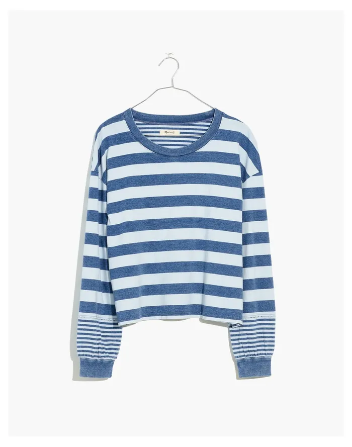 Women Indigo Stripe Mix Tee Indigo Madewell Tees Women Indigo Stripe Mix Tee Indigo Madewell Tees