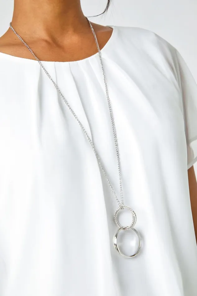 Women Ivory Chiffon Jersey Chiffon Blouson Top With Necklace Roman Blouses and Shirts