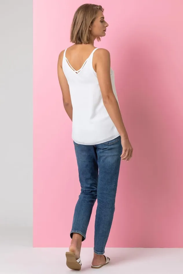 Women Ivory Cross Back VNeck Camisole Roman Tops