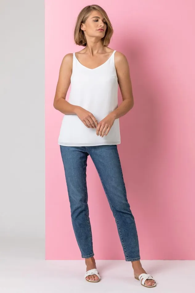 Women Ivory Cross Back VNeck Camisole Roman Tops