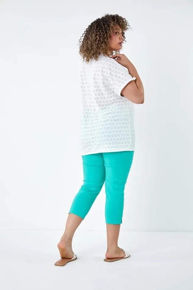 Women Ivory Curve Broderie Stretch Tie Detail Top Roman Tops