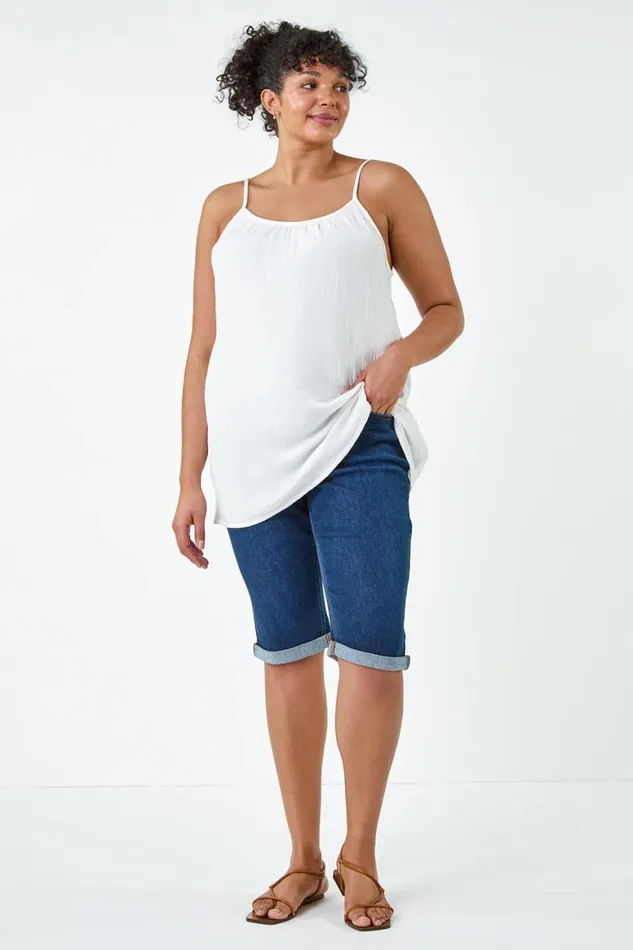 Women Ivory Curve Cotton Cami Top Roman Tops