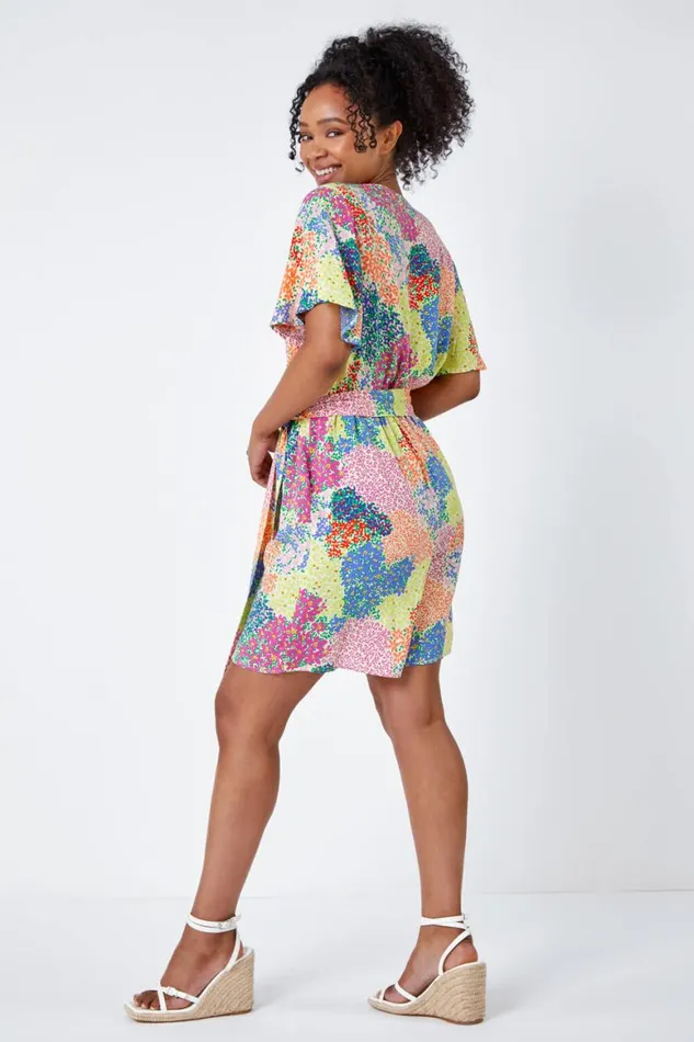 Women Ivory Petite Ditsy Floral Belted Playsuit Roman Dresses