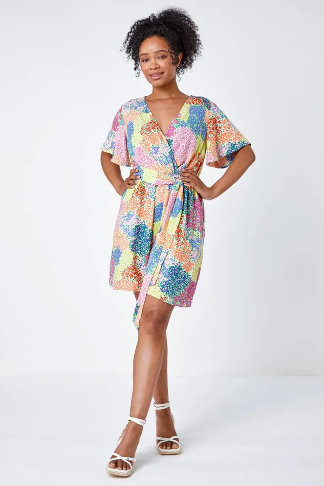 Women Ivory Petite Ditsy Floral Belted Playsuit Roman Dresses