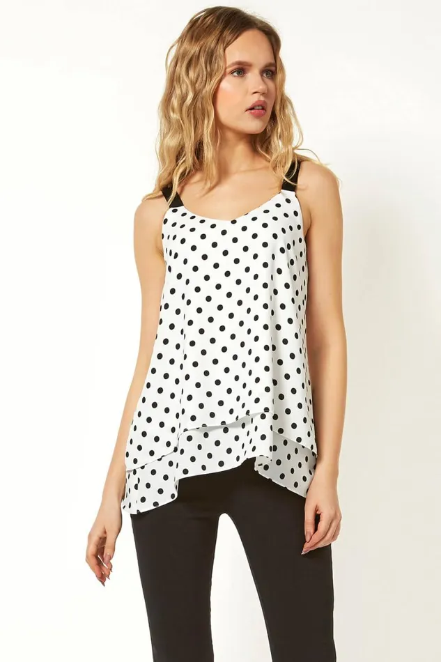Women Ivory Spot Double Layer Vest Top Roman Tops