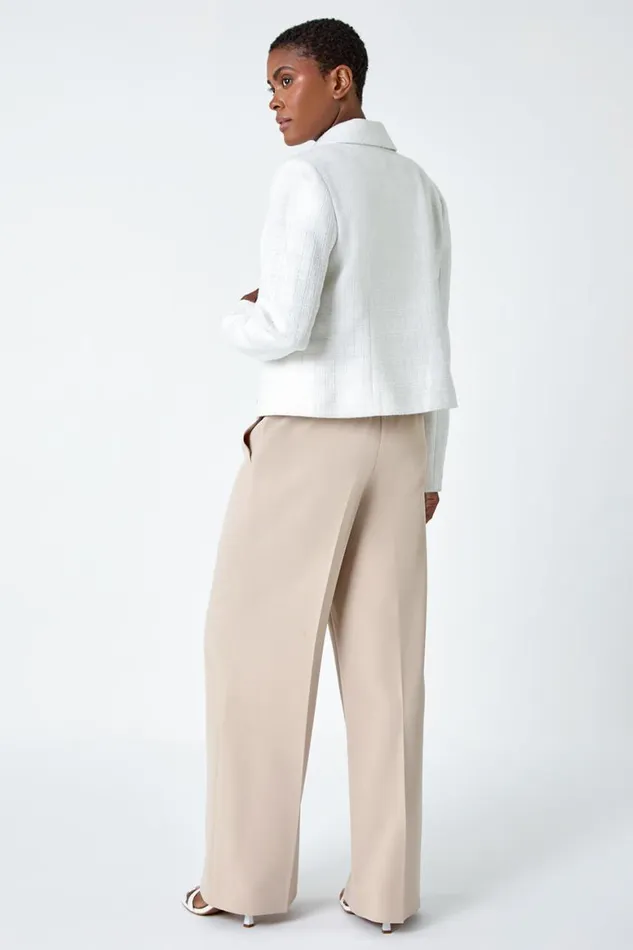 Women Ivory Textured Button Detail Boucle Jacket Roman Occasionwear