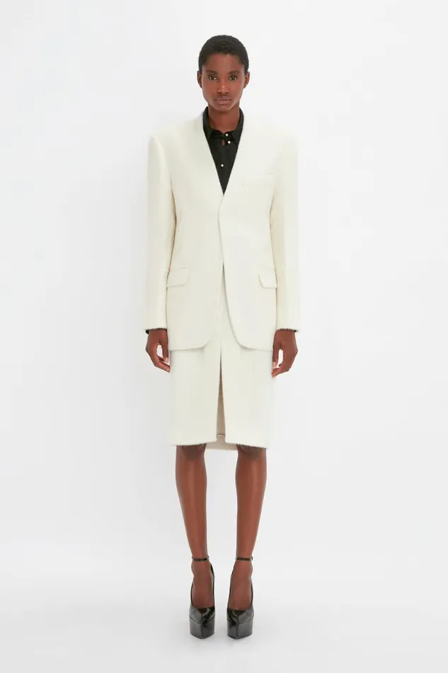 Women Jackets and Coats Victoria Beckham Hidden Lapel Single Breasted Jacket In Ivory