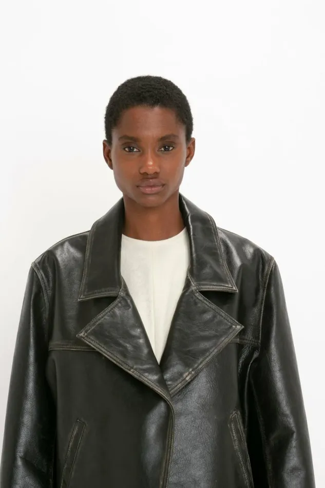Women Jackets and Coats Victoria Beckham Oversized Leather Jacket In Black