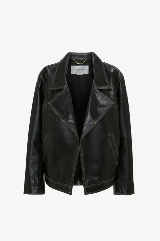 Women Jackets and Coats Victoria Beckham Oversized Leather Jacket In Black