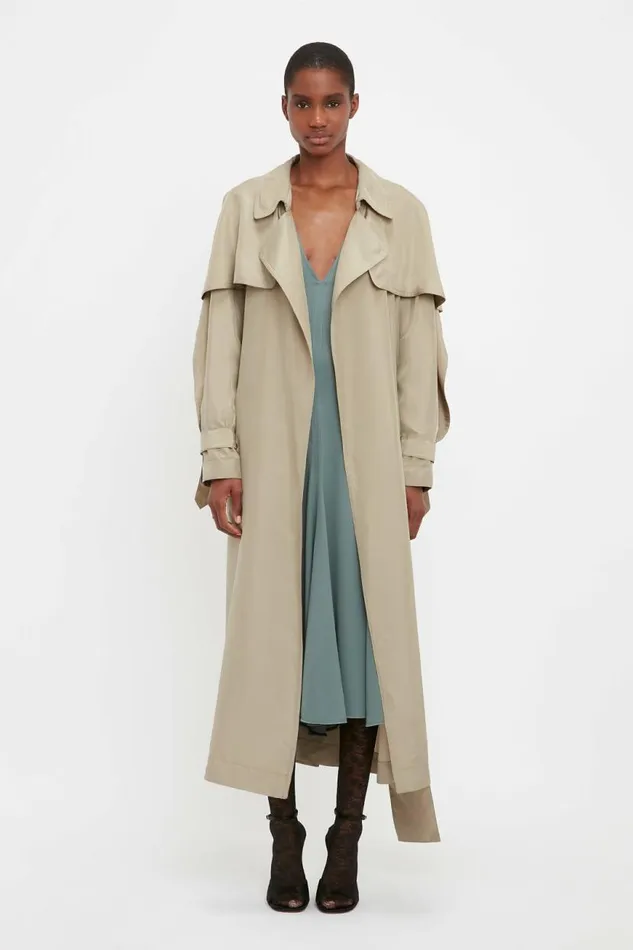 Women Jackets and Coats Victoria Beckham Pleated Back Fluid Trench Coat In Lichen Green