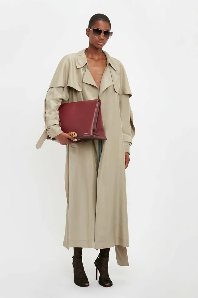 Women Jackets and Coats Victoria Beckham Pleated Back Fluid Trench Coat In Lichen Green
