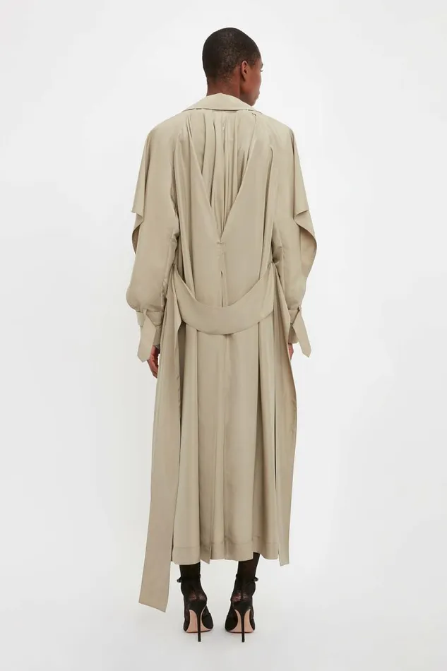 Women Jackets and Coats Victoria Beckham Pleated Back Fluid Trench Coat In Lichen Green