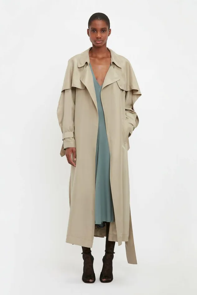 Women Jackets and Coats Victoria Beckham Pleated Back Fluid Trench Coat In Lichen Green