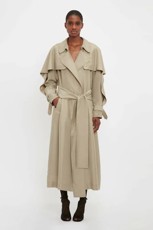 Women Jackets and Coats Victoria Beckham Pleated Back Fluid Trench Coat In Lichen Green