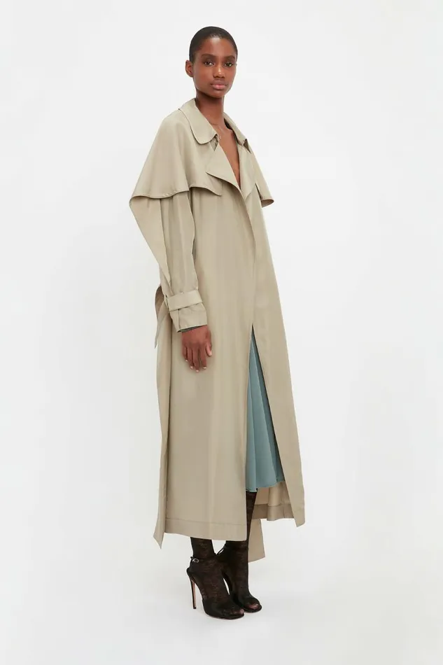 Women Jackets and Coats Victoria Beckham Pleated Back Fluid Trench Coat In Lichen Green