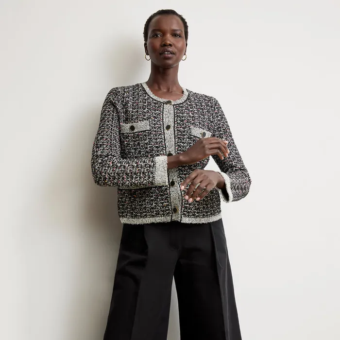 Women Jackets M M LaFleur The Evangeline Lady Jardigan 8211 Boucle Tweed Jardigan BlackIvory
