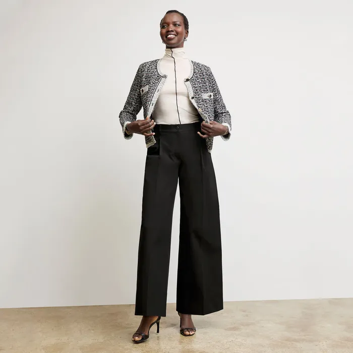 Women Jackets M M LaFleur The Evangeline Lady Jardigan 8211 Boucle Tweed Jardigan BlackIvory