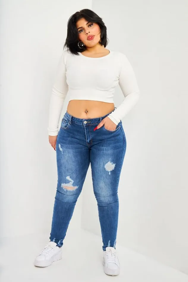 Women Jean Bleu Dchir Lgrement Dlav Blue Brentiny Paris See Everything