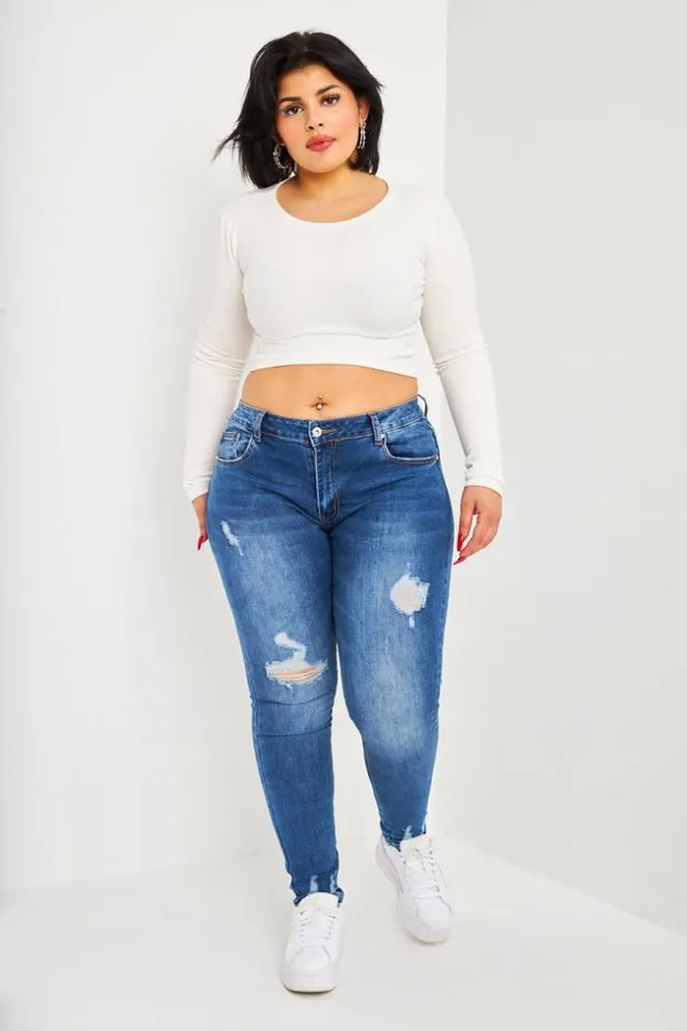 Women Jean Bleu Dchir Lgrement Dlav Blue Brentiny Paris See Everything
