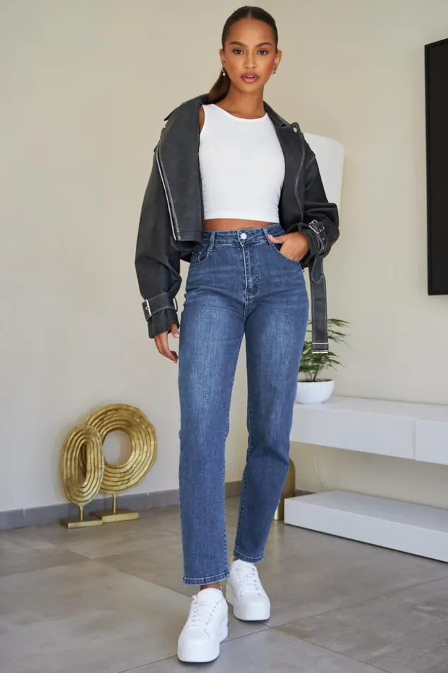 Women Jeans Bleu Fonc Us Coupe Droite Blue Brentiny Paris Jeans