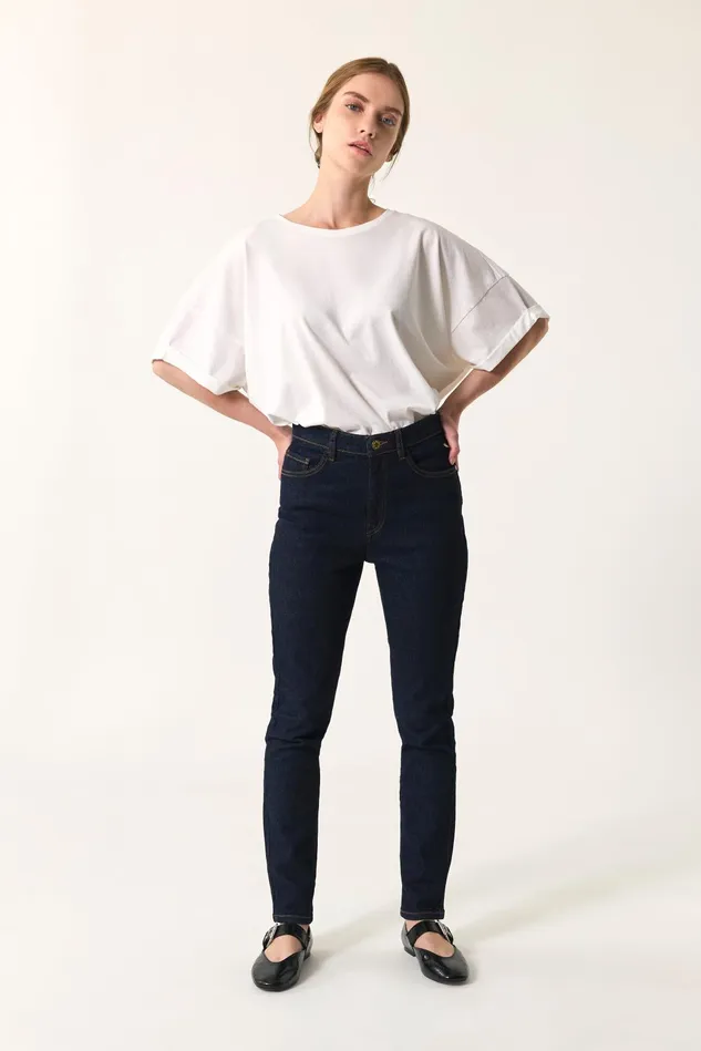 Women Jeans Lulu Indigo Jean Coton Bleu Fonc Des Petits Hauts Denim
