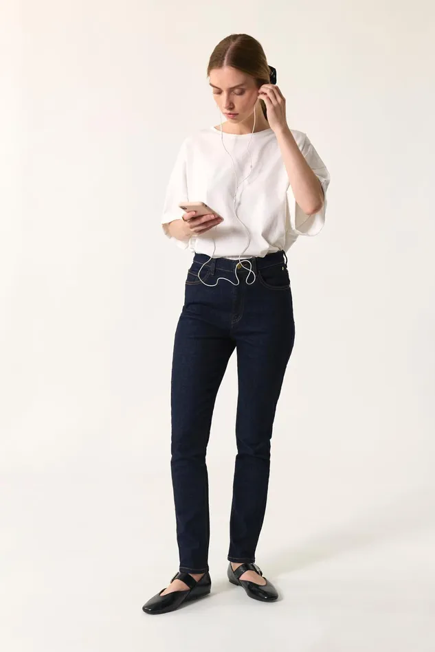 Women Jeans Lulu Indigo Jean Coton Bleu Fonc Des Petits Hauts Denim