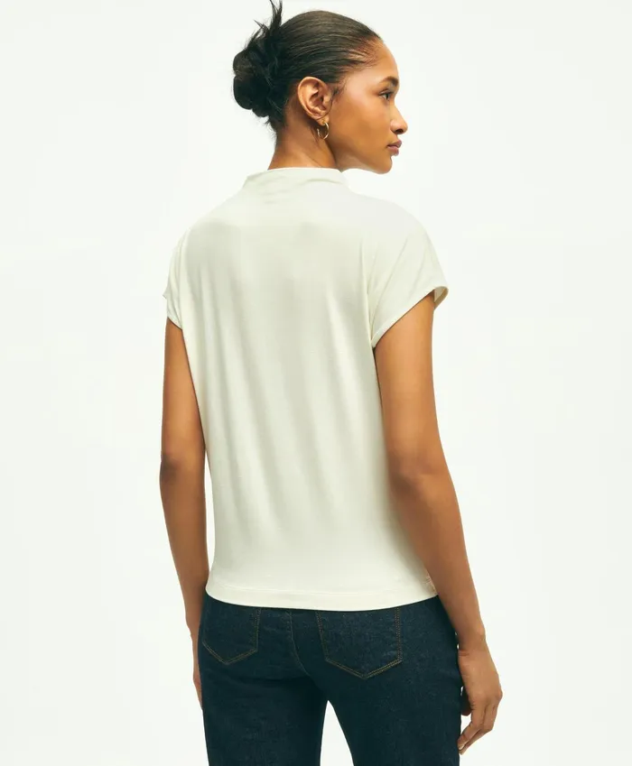 Women Jersey Cap Sleeve Top Off White Brooks Brothers Blouses and Shirts