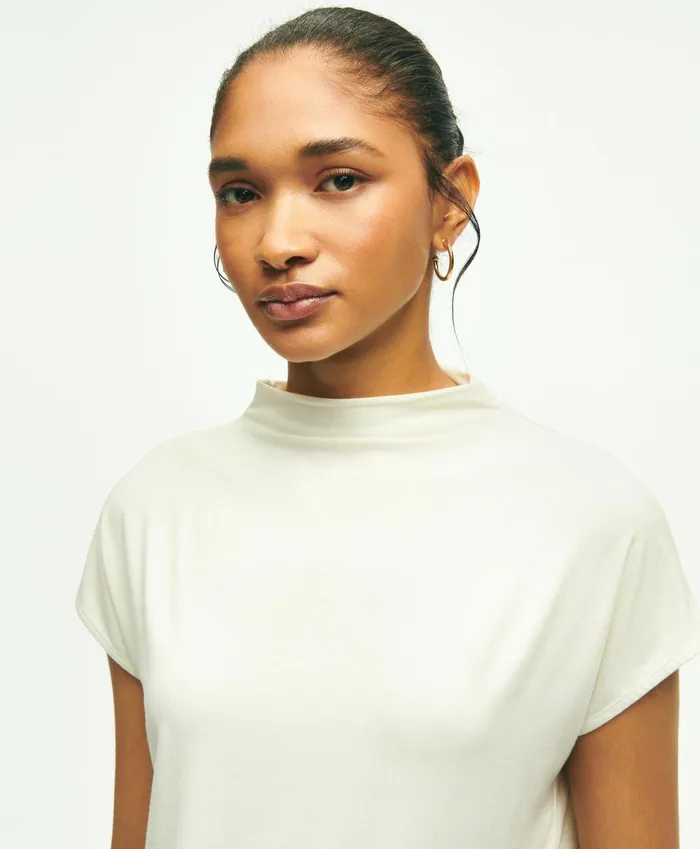 Women Jersey Cap Sleeve Top Off White Brooks Brothers Blouses and Shirts