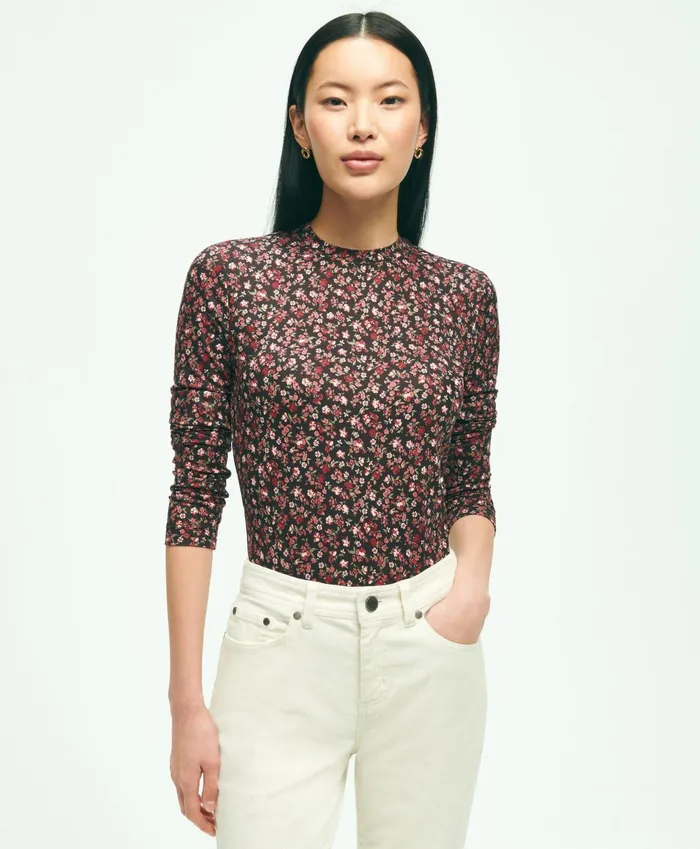 Women Jersey Floral Ditsy Print LongSleeve TShirt Pink Multi Brooks Brothers Blouses and Shirts Women Jersey Floral Ditsy Print LongSleeve TShirt Pink Multi Brooks Brothers Blouses and Shirts