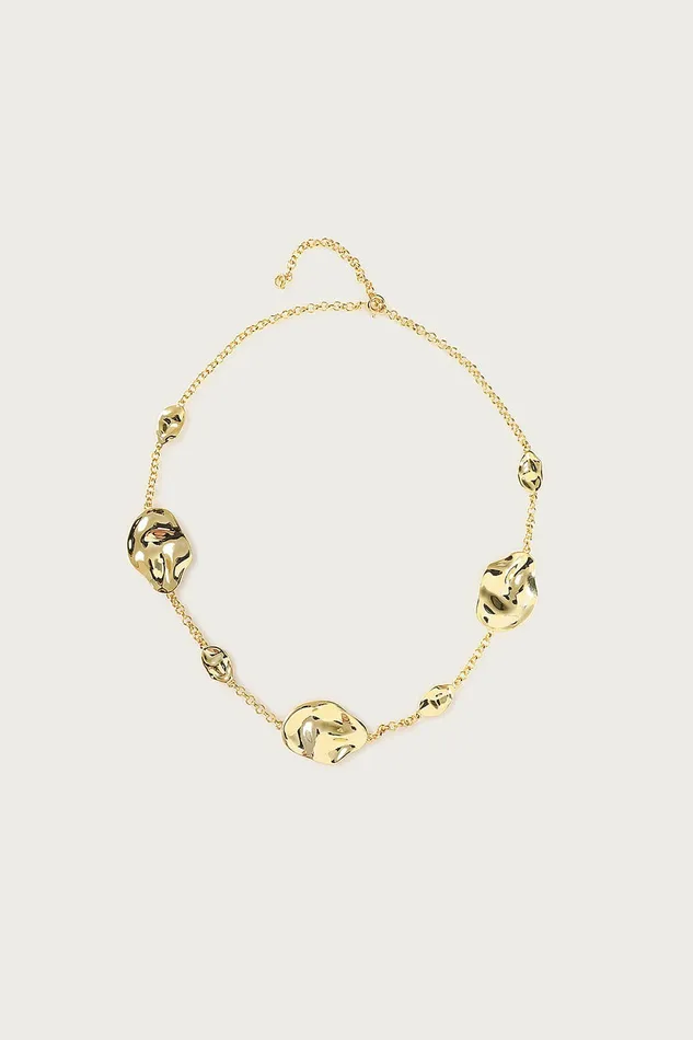 Women Jewellery Lavish Alice KARIA Hammered Effect Oval Charm Gold Necklace