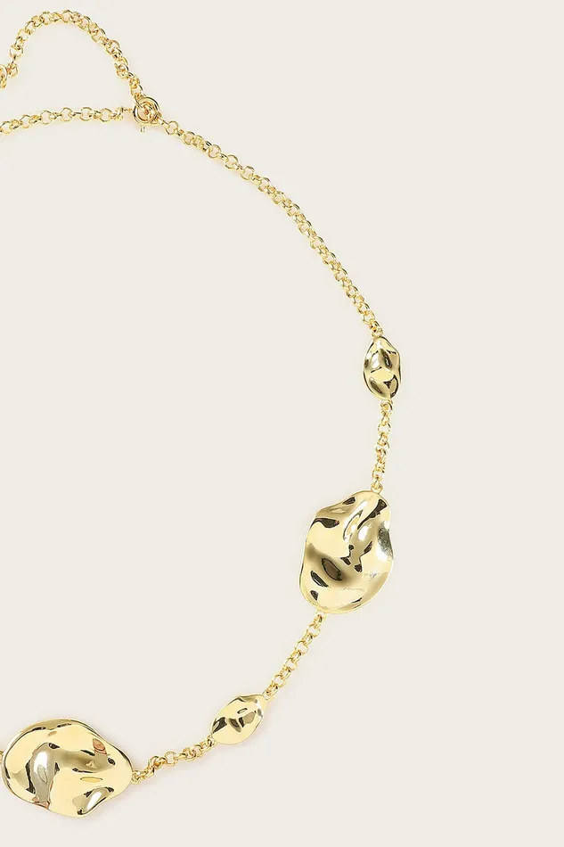 Women Jewellery Lavish Alice KARIA Hammered Effect Oval Charm Gold Necklace