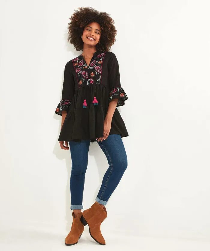 Women Joe Browns Embroidered Festival Tunic Black Women Joe Browns Embroidered Festival Tunic Black