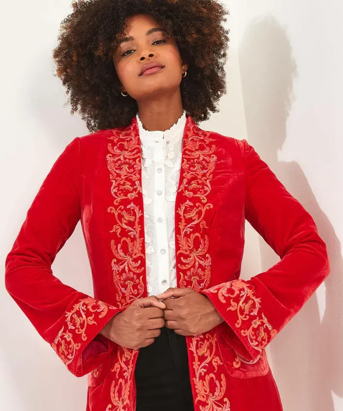 Women Joe Browns Embroidered Longline Boutique Jacket Red