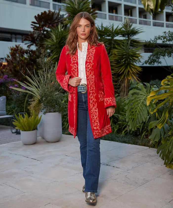 Women Joe Browns Embroidered Longline Boutique Jacket Red Women Joe Browns Embroidered Longline Boutique Jacket Red