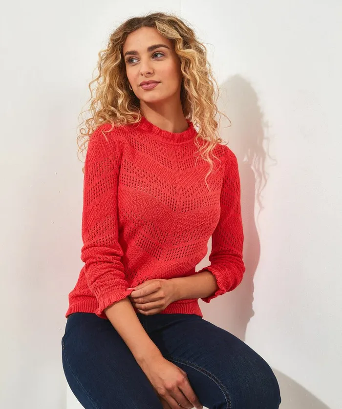 Women Joe Browns Flori Frill Neck Jumper Red