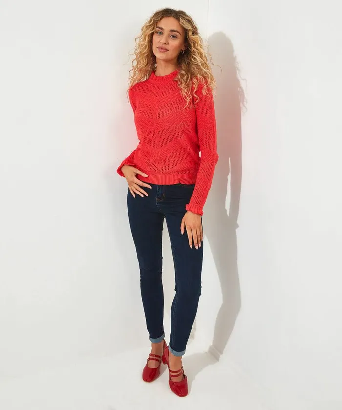 Women Joe Browns Flori Frill Neck Jumper Red Women Joe Browns Flori Frill Neck Jumper Red