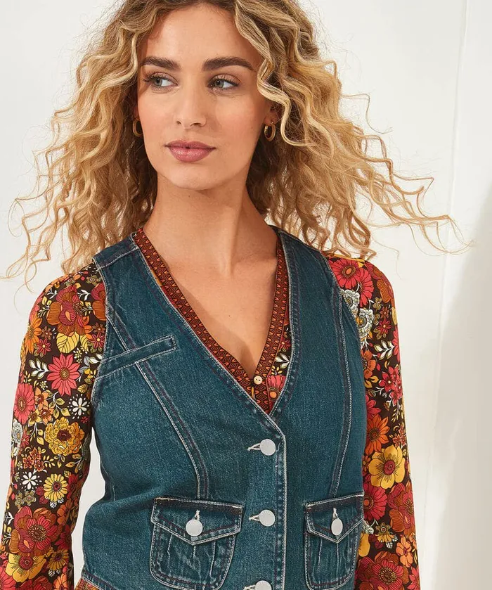 Women Joe Browns Lennox Denim Waistcoat Blue Women Joe Browns Lennox Denim Waistcoat Blue