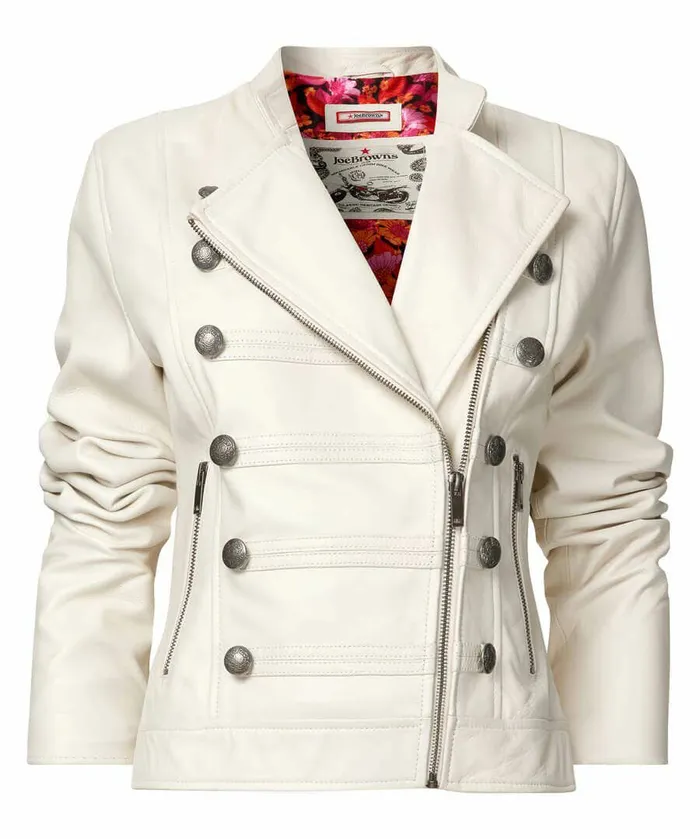 Women Joe Browns Luxe Leather Military Jacket Cream Women Joe Browns Luxe Leather Military Jacket Cream