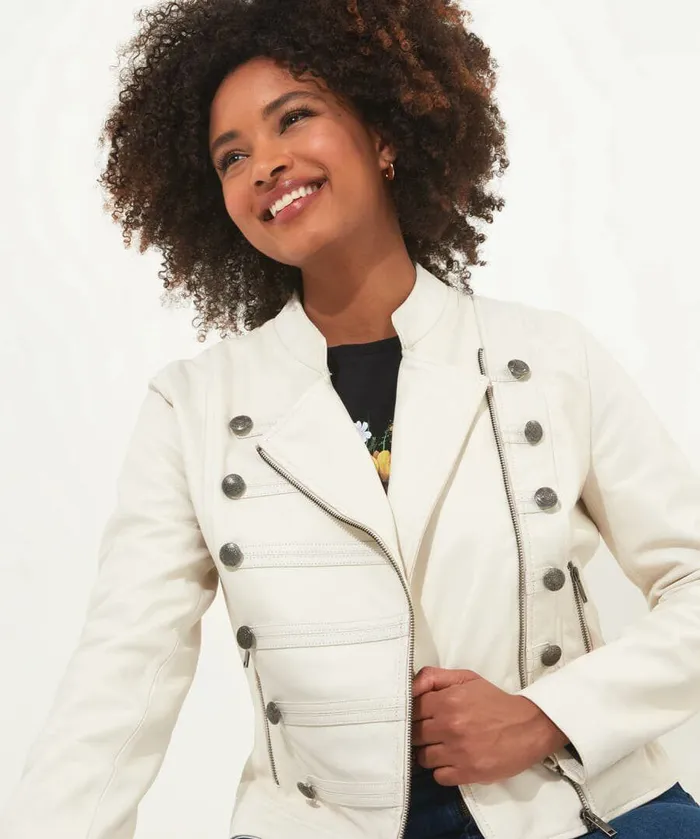 Women Joe Browns Luxe Leather Military Jacket Cream Women Joe Browns Luxe Leather Military Jacket Cream