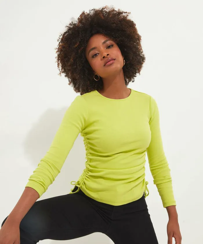 Women Joe Browns Riana Ruched Rib Jersey Top Creamlime Women Joe Browns Riana Ruched Rib Jersey Top Creamlime
