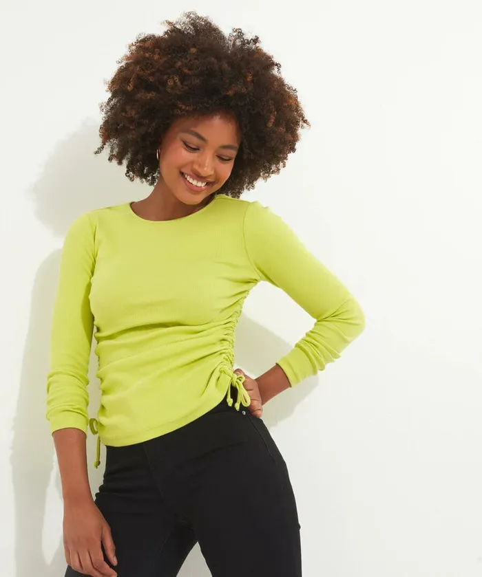 Women Joe Browns Riana Ruched Rib Jersey Top Creamlime Women Joe Browns Riana Ruched Rib Jersey Top Creamlime